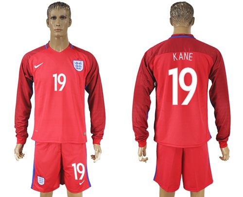 England #19 Kane Away Long Sleeves Soccer Country Jersey
